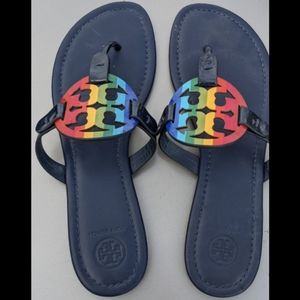 Tory Burch Women's Blue Miller Rainbow Flat Sandals